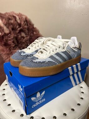 adidas women’s stacked Sambae Denim Sneakers in Blue and Gum